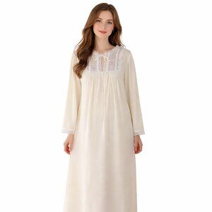 Spotlight Nightgown Sz L Yellow Embroidered White Trim Lace Soft Vintage USA New